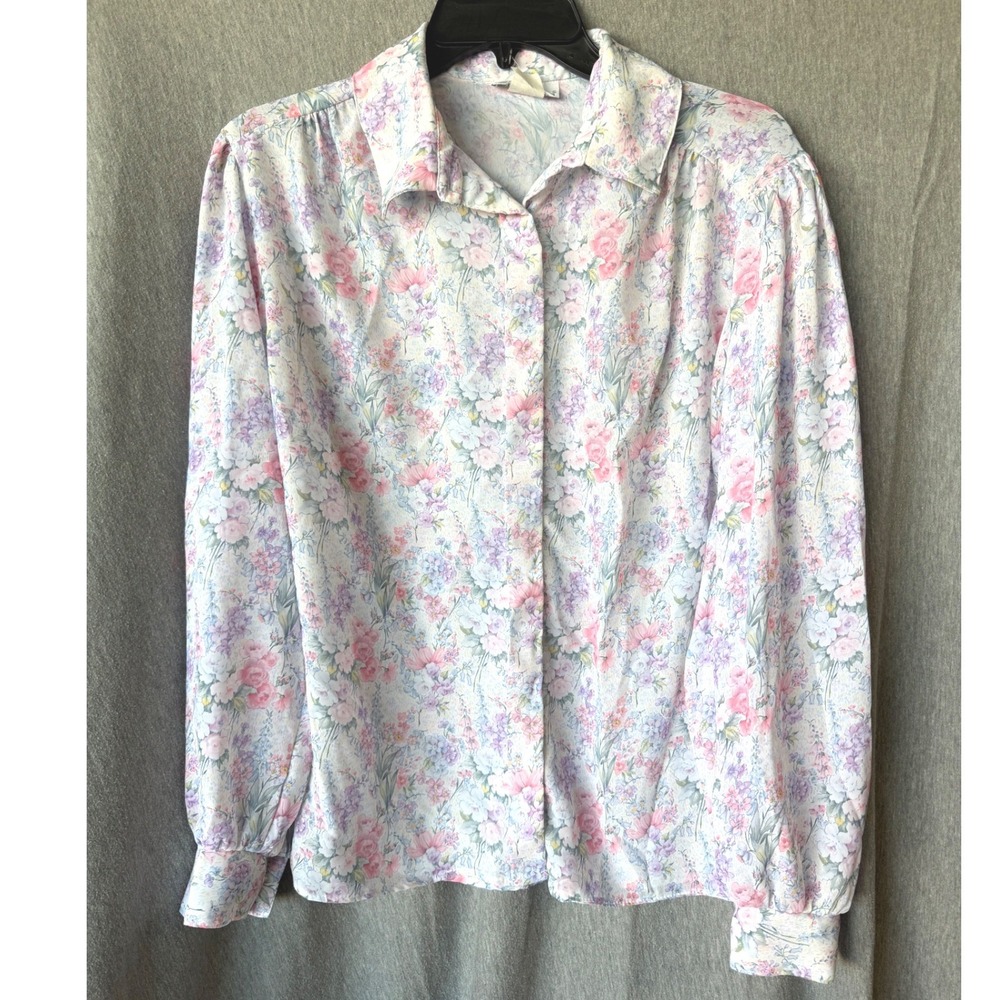 Vintage Laura Mae‎ Floral Blouse Pink Purple Blue Cottagecore Grannycore Size 10